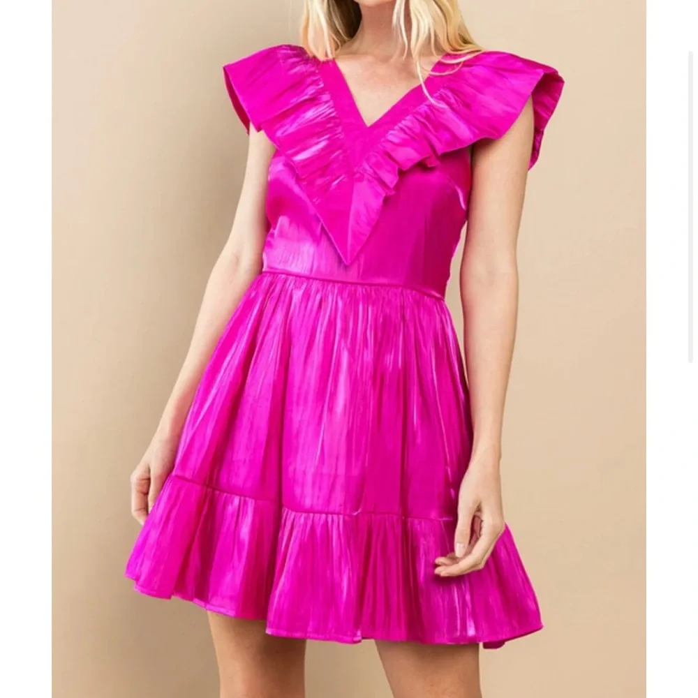 TCEC Hot Pink Ruffled Mini Dress - Picture 2 of 12